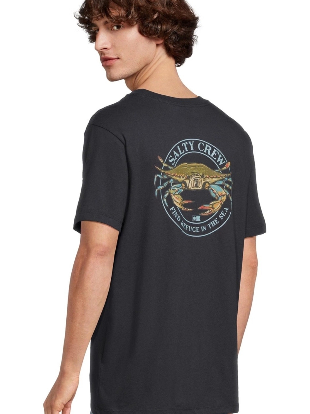 Salty Crew Navy Short-Sleeve Tee with Coastal Crab Graphic. NWT
